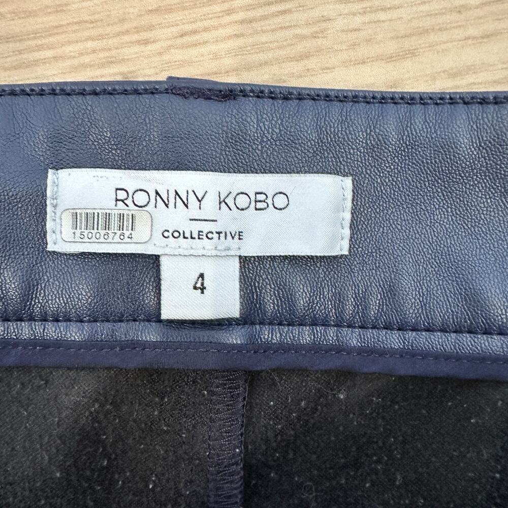 Ronny Kobo Blue Faux Leather Pants SIZE 4 Trouser Tapered Career Designer $305 - Picture 13 of 13